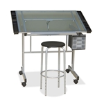Vision Craft Station (Silver/Blue Glass) w/ adj. height stool