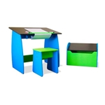 Kid's Drafting Table With Stool (Blue/Green)
