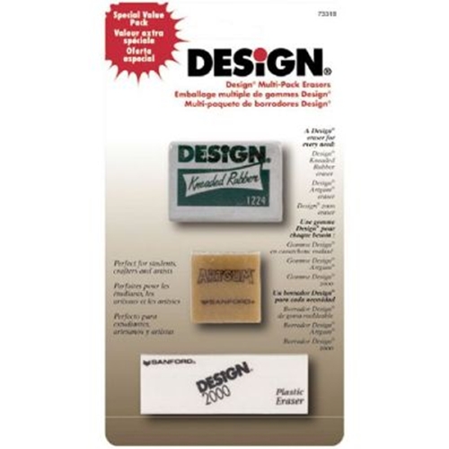 Design Art Erasers Pack of 3 Eraser Art Multi Pack Carded